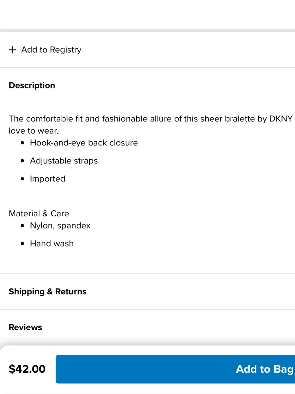 NEW DKNY Sheer Cup Bralette Retail $42